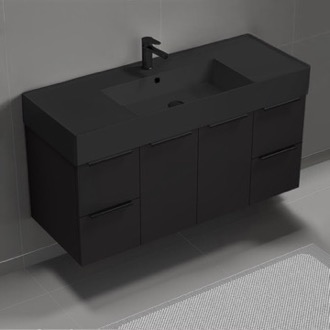 Bathroom Vanity Black Floating Bathroom Vanity, Modern, 48